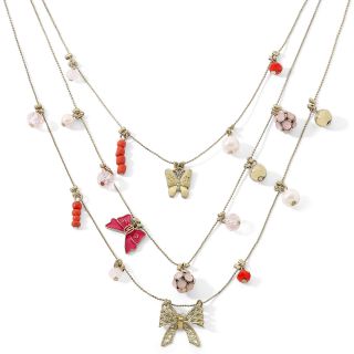 BETSEYVILLE Three Row Gold Tone Bow Necklace, Pink