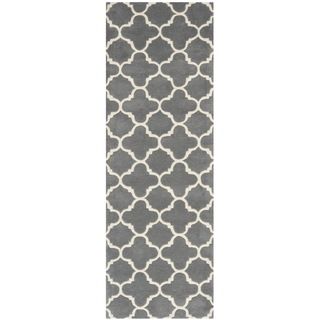 Handmade Moroccan Dark Grey Geometric Wool Rug (23 X 11)