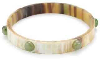 ZEFFIRA "Cabi" Blonde Natural Horn Bangle with Jade Cabochon 1 cm Jewelry