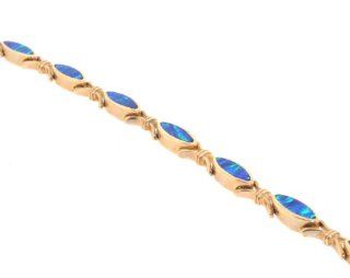 14K Yellow Gold Blue Opal Tennis Bracelet Jewelry