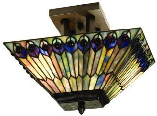 Jeweled Peacock Semi Flush Tiffany Stained Glass Ceiling Lighting Fixture 16 Inches W   Semi Flush Mount Ceiling Light Fixtures  