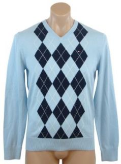 Tommy Hilfiger Mens Long Sleeve Argyle V Neck Pullover Sweater   XL   Light Blue/Navy at  Mens Clothing store