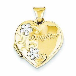 Genuine 14K Yellow Gold & Rhodium Daughter Floral 18mm Heart Locket 1 Grams Of Gold . Mireval Jewelry