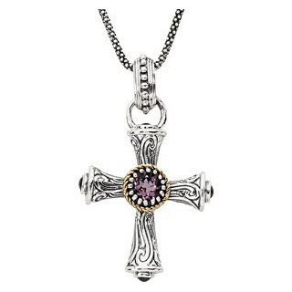Amethyst and Sapphire Cross Necklace in Sterling Silver Pendants Jewelry