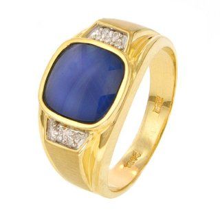 10k Yellow Gold Blue Star Men's Ring with Diamond Accent (.05 cttw, H I Color, I2 I3 Clarity), Size 11 Jewelry