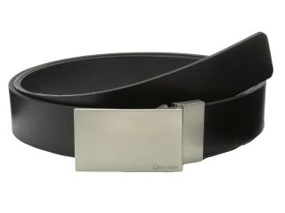 Calvin Klein 32MM Reversible Flat Strap Plaque Buckle w/ Logo Mens Belts (Black)