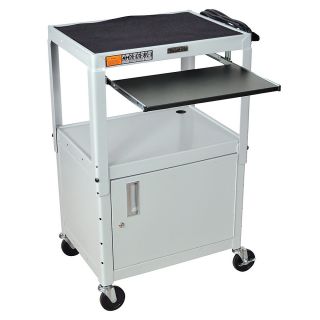 Luxor  H. Wilson Adjustable Height Av Cart With Cabinet And Pull Out Tray   24X18 Shelves   Gray   Gray