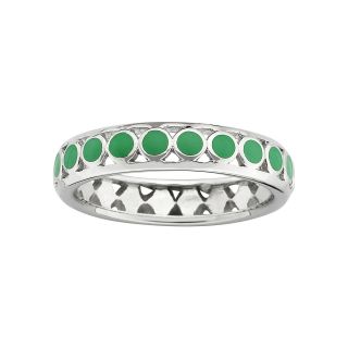 Sterling Silver Green Enamel Dot Ring, White, Womens