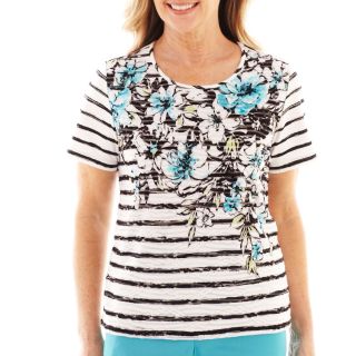 Alfred Dunner St. Barth s Floral Striped Top, Black