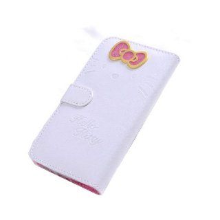 JBG White Samsung S4 i9500 Beuatiful Shell Skin Case 3D Cute Hello Kitty & Bow knot Style Flip Wallet Leather Cover for Samsung Galaxy S4 IV i9500 Cell Phones & Accessories