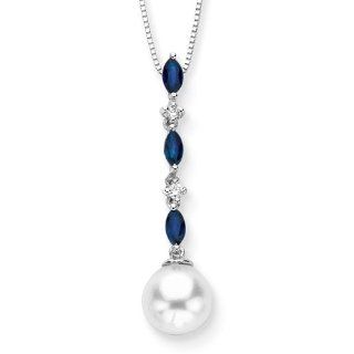 Cultured Freshwater Pearl with 3/8 ct. Sapphire and 0.04 ct. Diamond Pendant in 14K White Gold Katarina Jewelry