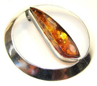 Amber Women's Silver Pendant 21.30g (color brown, dim. 2 5/8, 2 5/8, 5/8 inch). Amber Crafted in 925 Sterling Silver only ONE pendant available   pendant entirely handmade by the most gifted artisans   one of a kind world wide item   FREE GIFT BOX J