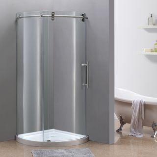 Aston 36 X 36 Frameless Stainless Steel Round Shower Enclosure With Shower Base (right Opening)