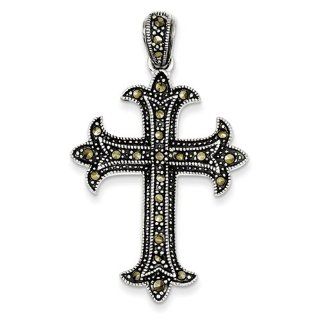 Sterling Silver Marcasite Cross Pendant Jewelry