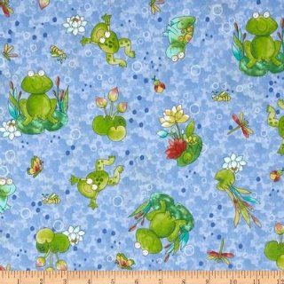 44'' Wide Froggin' Frogs & Lily Pads Blue Fabric By The Yard