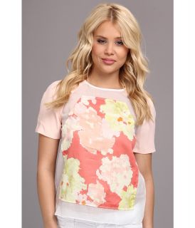 Aryn K Floral Short Sleeve Top Womens Short Sleeve Pullover (Coral)