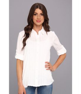 Calvin Klein Pintuck Roll Sleeve Polyester Top Womens Blouse (White)