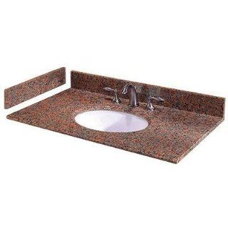 49 In. W Granite Vanity Top with White Bowl and 8 In. faucet spread in Montero   Vanity Sinks