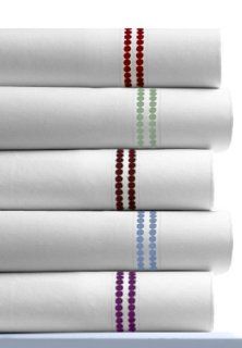Dot Embroidered 400 Thread Count Cotton Deep Pocket Sheet Set Color Carmine Red, Size Queen  
