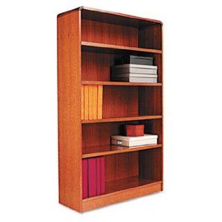 Radius Corner Wood Veneer Bookcase, 5 Shelf, 35 3/8 x 11 3/4 x 60, Medium Oak  