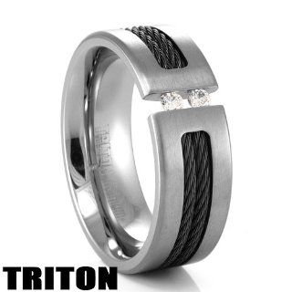 Triton Titanium, Black Cable & Diamond Ring Mens Rings Jewelry