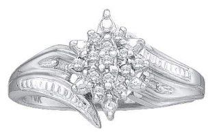Real Diamond Wedding Engagement Ring 0.12CTW DIAMOND LADIES CLUSTER RING 14K White gold Jewelry