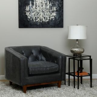 Natty Oversized Italian Black Leather Button tufted Club Chair