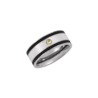 Titanium Wedding Band Ring with Sterling Silver Inlay and 0.06 ct. Diamond (Size 12 ) Banvari Jewelry