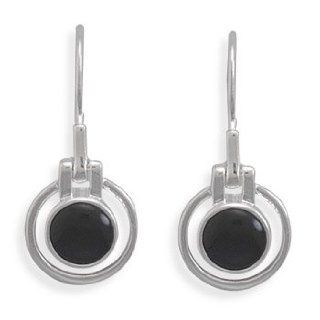 Sterling Silver Cut Out Design Round Black Onyx Earrings on French Wire Vishal Jewelry Jewelry