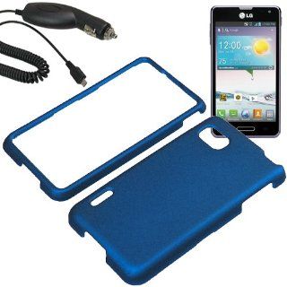 BW Hard Shield Shell Cover Snap On Case for Sprint LG Optimus F3 LS720 + Car Charger Blue Cell Phones & Accessories