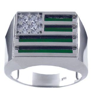 MENS DIAMOND RING GREEN QUARTZ 14K YELLOW OR WHITE GOLD U.S.A. FLAG Jewelry