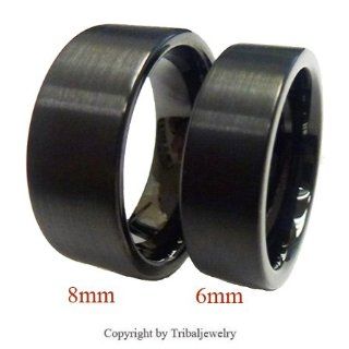 His & Her's 8MM/6MM Tungsten Carbide Black Flat Matte Wedding Band Ring Set (Available Sizes 5 15 Including Half Sizes) Jewelry
