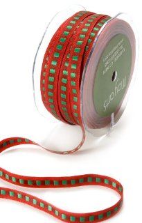 May Arts 3/8 Inch Wide Ribbon, Red with Green Squares