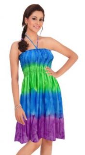 La Leela Multicolor Tie Dye Stripe Printed Short Halter Tube Dress