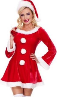 ToBeInStyle Women's 3 Piece Long Sleeve Sleigh Dress w/ Santa Sack & Hat Adult Sized Costumes Clothing