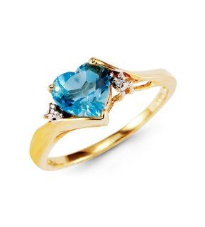 10k Yellow Gold Heart Blue Topaz Round Diamond Ring Jewelry