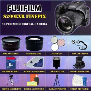 Fujifilm S200EXR FinePix Super Zoom Digital Camera + Best Value 8GB, Carrying Case, Lens & Tripod Complete Accessories Package  Slr Digital Cameras  Camera & Photo