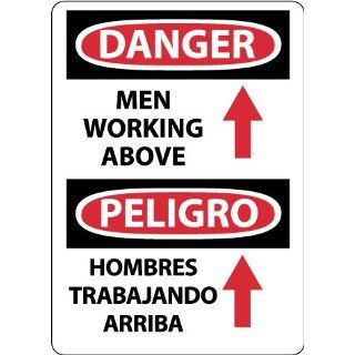 NMC ESD674RB Bilingual OSHA Sign, Legend "DANGER   MEN WORKING ABOVE" with Graphic, 10" Length x 14" Height, Rigid Plastic, Black/Red on White Industrial Warning Signs