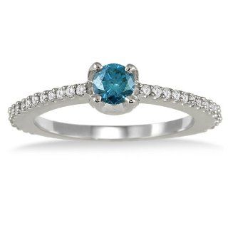 1/2 CT Blue Diamond Ring with White Diamonds In 10K White Gold Jewelry