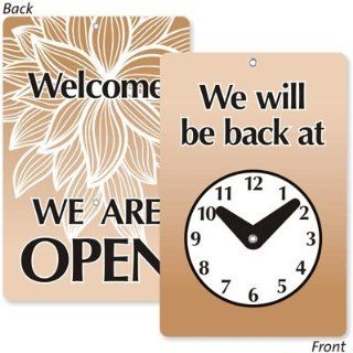 We Will Be Back At (with Clock) / Welcome We Are Open, 4.75" x 7.75"   Wall Clocks