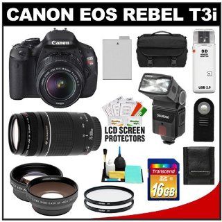 Canon EOS Rebel T3i Digital SLR Camera Body & EF S 18 55mm IS II Lens with 75 300mm Lens + 16GB Card + .45x Wide Angle & 2x Telephoto Lenses + Flash + Case + Battery + Remote + (2) Filters + Accessory Kit  Digital Slr Camera Bundles  Camera &