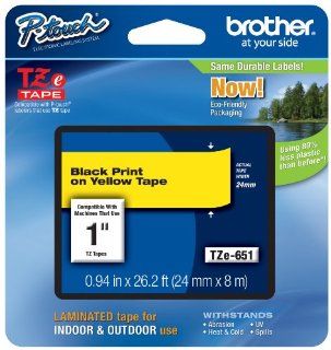 Brother Laminated Tape Black on Yellow, 24mm (TZe651)   Retail Packaging