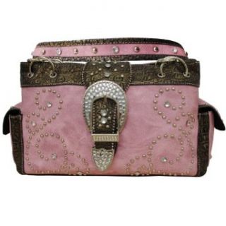 Western Rhinestone Buckle Concealed Gun Holster Pocket Fashion Handbag (Pink) Clothing