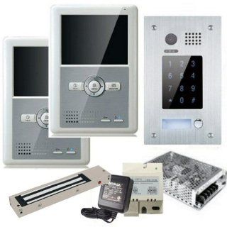 2 Wire 2 monitor 4" Video Intercom Flush Backlit Keypad Door Phone and 600Lbs magnetic door Lock