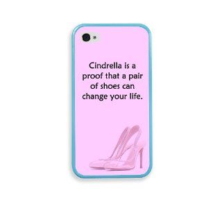 Cindrella Shoes Inspirational Quote Pink Aqua Silicon Bumper iPhone 4 Case Fits iPhone 4 & iPhone 4S Cell Phones & Accessories