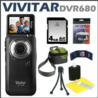 Vivitar DVR680 5.1MP 4X Itwist Digital Camcorder Black + 8 GB Memory Card + Camcorder Bag + Accessory Kit  Camera & Photo