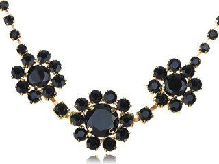 Jet Black Sunflower Dahlia Bohemian Circular Gothic Crystal Element Necklace Jewelry