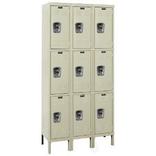 Hallowell Ready Built URB3258 3A PT Parchment Steel Wardrobe Locker, 3 Wide with 9 Opening, 3 Tier, 36" Width x 78" Height x 15" Depth, Assembled