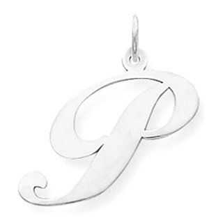 14k White Gold Large Fancy Script Initial P Letter Charm YC655P Jewelry