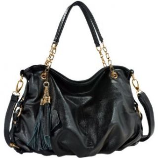 MG Collection MAEV Chain Handle Tassel Accents Black Shopping Hobo Shoulder Bag Shoulder Handbags Shoes